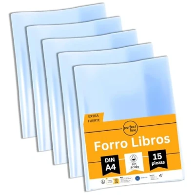 Imagen de perfect line 15 forro libros, funda plastico A4 con superficie lisa y cristalina, para libros de PP reciclable, forros escolares, fabricado en europa