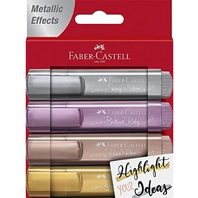 Imagen de Faber Castell 154640 Rotulador Fluorescente, 4 Colores metálicos intensos, plata, oro, rubí y rosa perlado