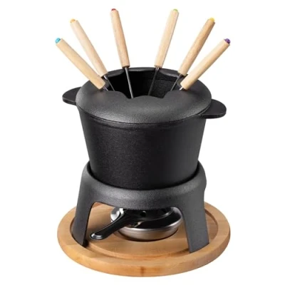 Imagen de Navaris Set Fondue de Hierro Fundido para 6 Personas con Quemador y Tenedores Fundir Queso o Chocolate