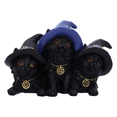 Imagen de Nemesis Now Familiar Felines Black Cats in Witches Hats Figura, Resina, Negro, 9.8cm
