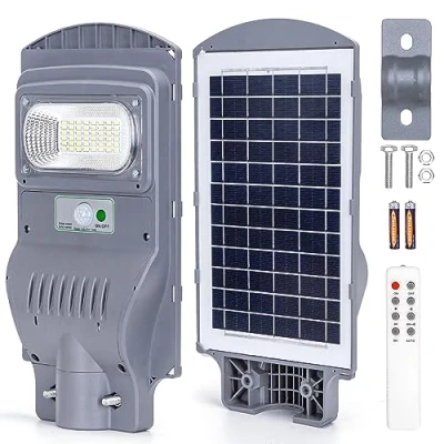 Imagen de Aigostar Farola solar exterior con sensor de movimiento, mando a distancia, 50W luz blanca. Foco LED para temporizador, impermeable protección IP65. No incluye soporte.