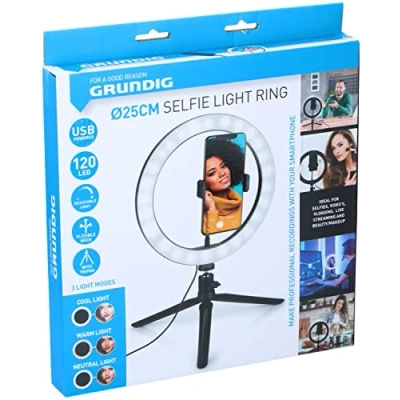 Imagen de Grundig Anillo de luz para Selfie con trípode Lámpara Smartphone Social Media y Vlogs LED Flexible 25 cm