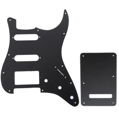 Imagen de Musiclily HSS Set de Pickguard Golpeador y Placa Trasera Strat para Fender American/México Standard Stratocaster Estilo Moderno, 1 capa Negro Mate