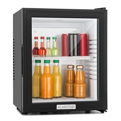 Imagen de KLARSTEIN Nevera Pequeña Silenciosa, Mini Neveras para Habitación, Bajo Consumo, Puerta de Cristal, Frigoríficos Pequeños Temperatura 12 to 18 C, Pequeñas 24L, Minibar 1 Estante, Negro