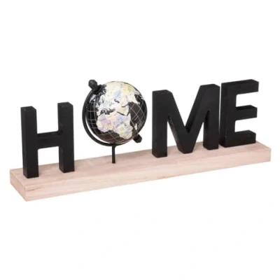 Imagen de Globo terráqueo negro en panel de madera MDF 36x8.5x13.5cm