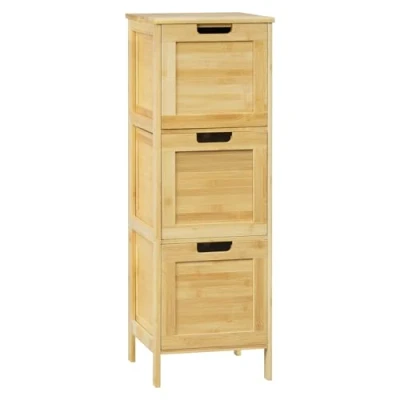 Imagen de EUGAD Armario de Baño con 3 Cajones, Cajonera Bambú, Mueble Bambú Estante y Cajones Separables, Estrecho Esquinero para Cocina, Dormitorio, 30x30x90 cm