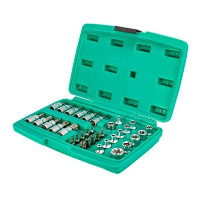 Imagen de WIESEMANN 1893 Juego de 34 vasos y Puntas Torx 3/8&quot; Acero al cromo vanadio Con carraca para tornillos seguridad I 80164