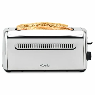 Imagen de H.Koenig Tostadora Especial Baguette 2 Rebanadas TOAS32 Ranuras anchas 40mm Acero inoxidable vintage, Pan, muffin, bagel, baguette, 1500W