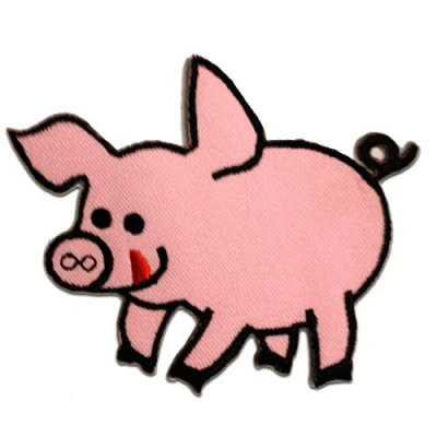 Imagen de Cerdo Animal Niños Parches Termoadhesivos Bordados Aplique Para Ropa, Tamaño: 9,5 x 7,1 cm