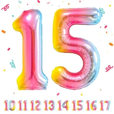 Imagen de Globos de Cumpleãnos Numeros 15 Arcoiris,101 CM Globo Gigantes Grandes Decoracion,Globo Numero Niño Niña Adultos decorazione,Vuelan con Helio