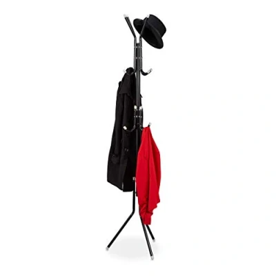 Imagen de Relaxdays Perchero de Pie, Metal, 12 Ganchos, 180 x 44 39 cm, Sin Taladrar, Estable, Colgador Pie Abrigos, Negro