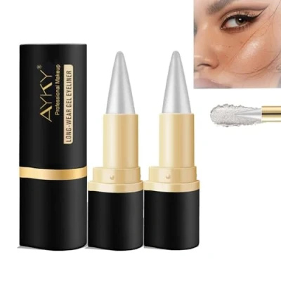 Imagen de SHUOHONG 2 Piezas Maquillaje Liner, Eyeliner Waterproof, Lápiz Delineador de Gel Lapiz Ojos, Ojos Plata Resistente Al Agua (Plata)