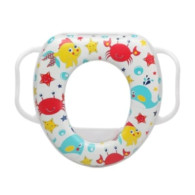 Imagen de Kiokids Reductor WC con Asas para Niños +12 Meses, Acolchado y Seguro, Fácil de Limpiar, Mayor Comodidad, Protector Salpicaduras, Compatible Inodoros Estándar (Océano Asas)