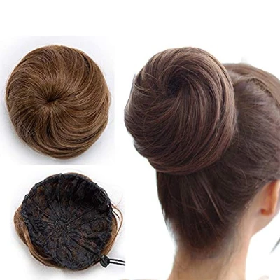 Imagen de SEGO Moño Postizo Liso Pelo Sintético Como Natural [Castaño Claro] Coleteros Recogidos para Mujer Boda Extensiones de Cabello Clip Colota Postiza