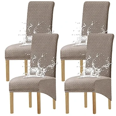 Imagen de KELUINA Spandex Elástico Jacquard Fundas de Sillas Comedor XL para El Hogar (Gris Pardo, 4 Piezas)