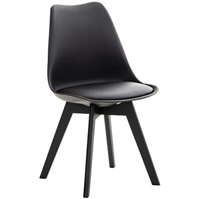 Imagen de CLP Silla de Comedor Linares En Tela, Terciopelo o Polipropileno &amp; Cojín Simil Cuero I Salón Nórdica con Base Madera I, Color:Negro/Negro, Material Base:Plastico