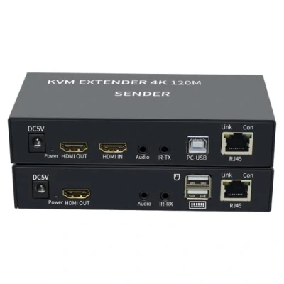 Imagen de 4K HDTV 120M KVM Extender HDMI Compatible USB A Teclado Ratón 3.5mm AUX Aleación de Aluminio en CAT6 RJ45 LAN Ethernet (120M)