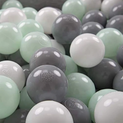 Imagen de KiddyMoon 300/6Cm ∅ 6Cm Bolas Colores De Plástico para Piscina Niños, Blanco/Gris/Menta