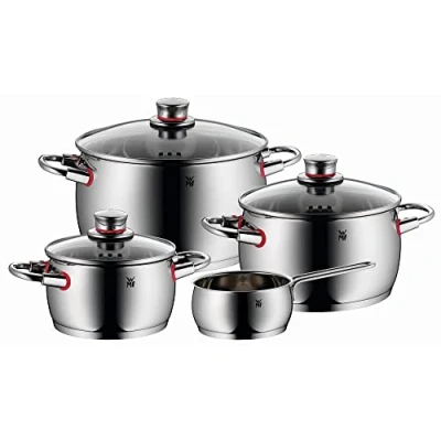 Imagen de WMF Quality One Batería de Cocina, 4 Piezas, cazo Ø16cm (1,7 litros), 3 cazuelas Altas (2,0 Ø20cm (4,1 litros) y Ø24cm (6,8 con Tapa