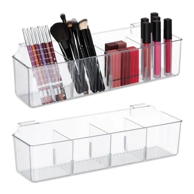 Imagen de Relaxdays 4 Compartimentos, 2 Unidades Organizador de Puerta Armario, Set 2, Cestas Colgantes Cocina y Baño, 10x38x12,5 cm, Plástico, Transparente