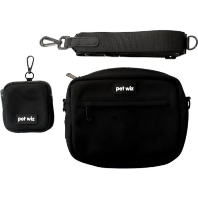 Imagen de pet wiz bolsa para pasear perros con correa desmontable y ajustable de regalo a juego (negro)