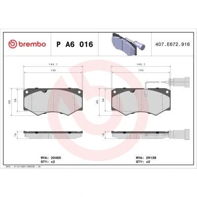 Imagen de BREMBO P A6 016 Juego de pastillas freno con contacto avisador desgaste sin accesorios IVECO: DAILY 2 Bus, Kipper, Kasten/Kombi