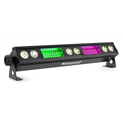Imagen de BeamZ LSB340 Barra LED RGB, iluminación DMX, efecto disco strobo LED, luz de discoteca 2 en 1, foco PAR, cegador, estroboscópico, deslumbrante, escenario