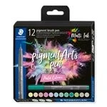 Imagen de STAEDTLER Brush Pen Pigment Arts, colores pastel, Premium Dibujo, Punta de pincel para ancho línea variable, impermeable, 12 rotuladores en pastel surtidos estuche cartón, 371 C12 2