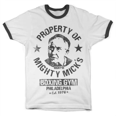 Imagen de Rocky Licenciado Oficialmente Mighty Mick&#039;s Gym Ringer Hombres Camiseta (Blanco Negro), Medium