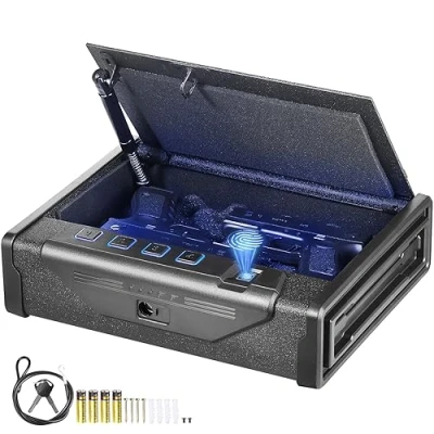 Imagen de VEVOR Caja Fuerte Biométrica para Pistola de Acero 2 Pistolas con 3 Formas Acceso Huella Dactilares, Contraseña y Llave Armas Joyería Documentos Pistolas, 28x18x5 cm