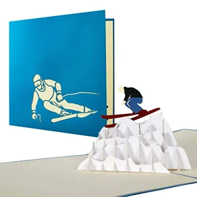 Imagen de Tarjeta cumpleaños, de regalo y cheque regalo. pop up felicitacion tarjetas 3d con esquiador emergente para regalar, H10