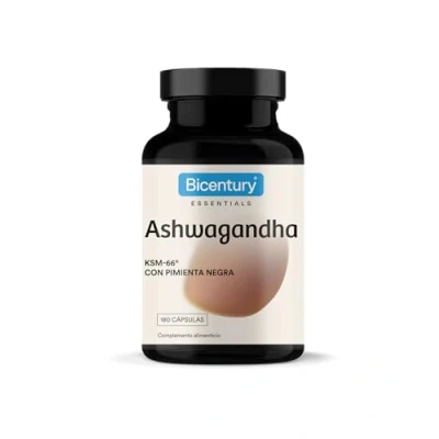 Imagen de Bicentury Ashwagandha 625mg Complemento alimenticio con extracto seco de KSM 66 y pimienta negra, 180 cápsulas Duración 6 meses