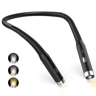 Imagen de Diboniur Luz de Lectura Cuello, USB Recargable LED, 3 colores y niveles brillo ajustables, plegable en 360, para Leer libros la Cama, Perfecto viajar, tejer, acampar