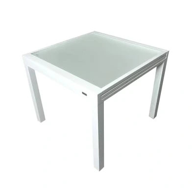 Imagen de MOMMA HOME Mesa Extensible Jardin Aluminio y Cristal Templado Cuadrada de Exterior Al Aire Libre Medidas 90/180x90x74H cm (Blanco)