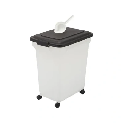 Imagen de Iris Ohyama Contenedor Pienso con ruedas, 45L/15kg, Negro, comida perro, gatos, Hermética, para Mascotas, Transparente, Pet Food Container, Dog Storage, Libre de BPA, ATS L