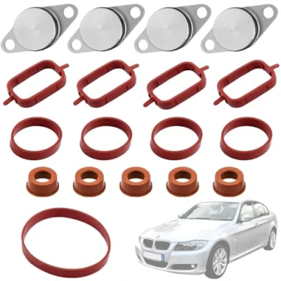 Imagen de Twowinds Kit anular Mariposas del Colector de Admisión (22mm) Compatible con BMW E90 E46 E39 E60 E61 E65 X3 X5, 4 Cilindros, Evita la Avería Palomillas (lote 14 juntas y tapones)