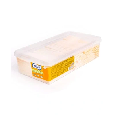 Imagen de Vidal Golosinas. Rayaditos Limón Regaliz Relleno color amarillo. Bandeja 200 unidades