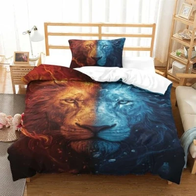 Imagen de León Respirable Funda Edredon Fundas De Edredón Juego 2 Piezas con Almohada Cama para Niños Y Niñas Single（135x200cm）