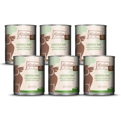 Imagen de MjAMjAM Comida húmeda Premium para Perros Puro Placer cárnico Deliciosa Carne de Vacuno Pura, Pack 6 (6 x 800 g), sin Cereales con Extra