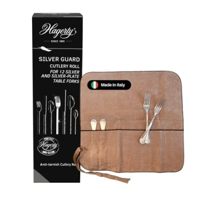 Imagen de HAGERTY Silver Guard Cutlery Roll funda para cubiertos de plata y plateados 43,5x43 cm I práctico portacubiertos con protección antideslustre tenedores mesa 12 compartimentos