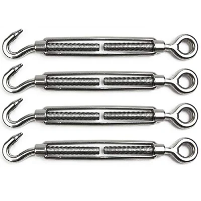 Imagen de POFET Juego de tensores alambre acero inoxidable M8, ajustables gancho y ojal, 4 piezas, resistentes