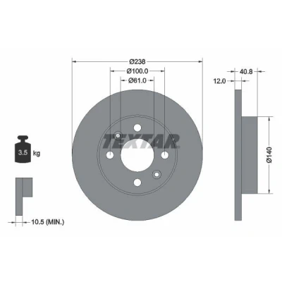 Imagen de TEXTAR PRO 92036103 Disco de freno 238 12 04/06 100 macizo revestido sin perno sujeción rueda, buje rueda RENAULT: CLIO 2, 1