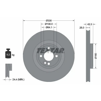Imagen de TEXTAR Disco de freno MINI: Hatchback PRO 330mm 26mm 04/05 100mm ventilación interna 92275403 Discos freno,