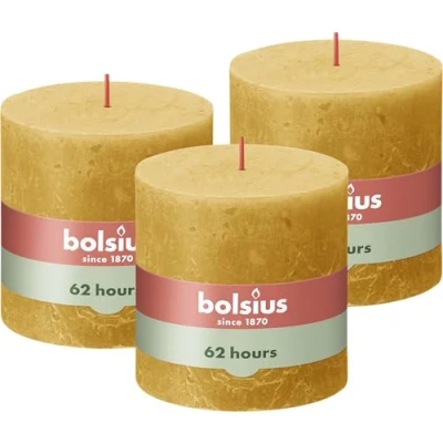 Imagen de Bolsius Rustik Vela XXL Honeycomb Yellow 3 unidades 10 x cm Velas decorativas para el hogar Duración de combustión 62 horas Sin perfumar Cera vegetal natural aceite palma