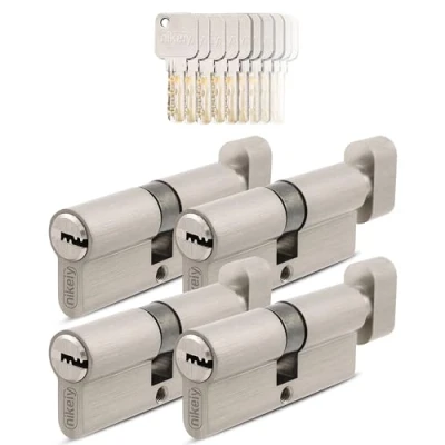 Imagen de GERCAR Juego de 4 cilindros 30/30 cierre uniforme con pomo y 20 llaves, cerradura 60 mm, longitud: A: 30 B: latón macizo mate