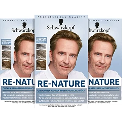 Imagen de Re Nature cabello rubio medio a castaño (3 x 145 ml), crema de repigmentación, restaura el color natural del sin pelo y oculta suavemente las canas