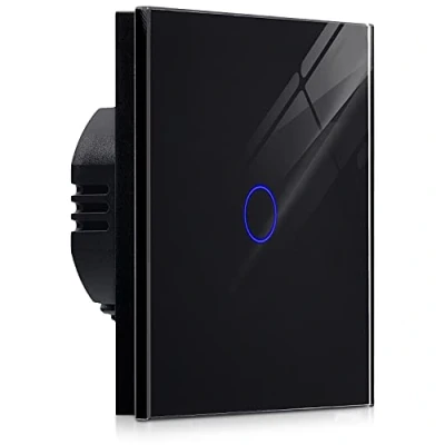 Imagen de Navaris Interruptor táctil de pared luz con pantalla Pulsador cristal Conmutador sensor tacto en negro