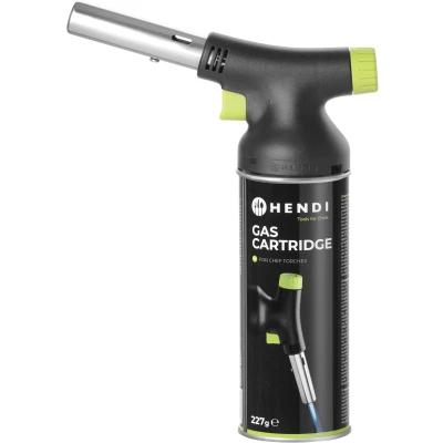 Imagen de HENDI Cabezal de antorcha cocina llama continua con cartucho recarga gas GLP 199039, soplete flambeador, quemador GLP, profesional, versátil seguro 360, negro acentos en verde