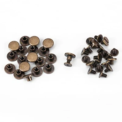 Imagen de HEEPDD 20 Unids Remaches de Artesanía en Cuero, Latón Durable Roscado Tornillos Cabeza Plana Remache Uñas Leathercraft Reparación Suministros Bricolaje para Correa Cinturón(5mm)