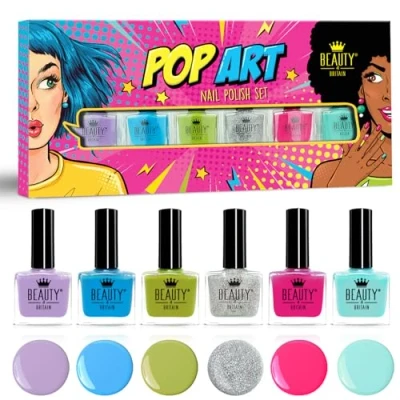 Imagen de Set de Esmaltes Pop Art Colección 6 Colores Clásicos y Vibrantes, 10 ml, Larga Duración Fácil Aplicación Beauty4Britain